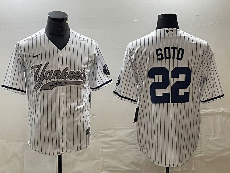 Men New York Yankees #22 Soto White stripe Game Nike 2023 MLB Jersey style 1->new york yankees->MLB Jersey